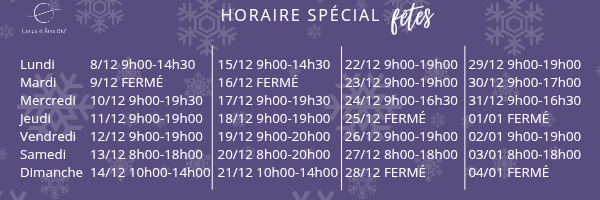 Horaire spéciale fête 2025 corps & âme bio